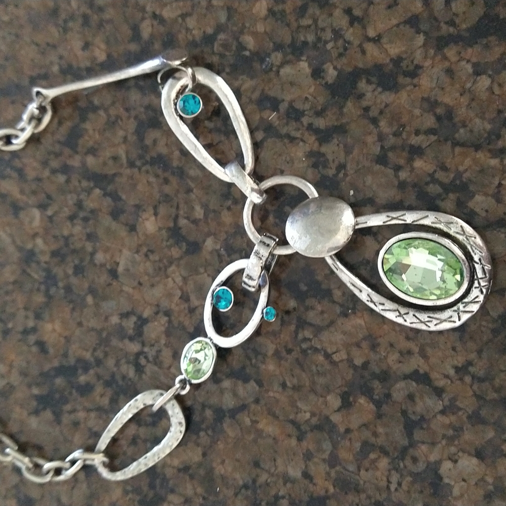 Green and Green Blue Rhinestone Necklace